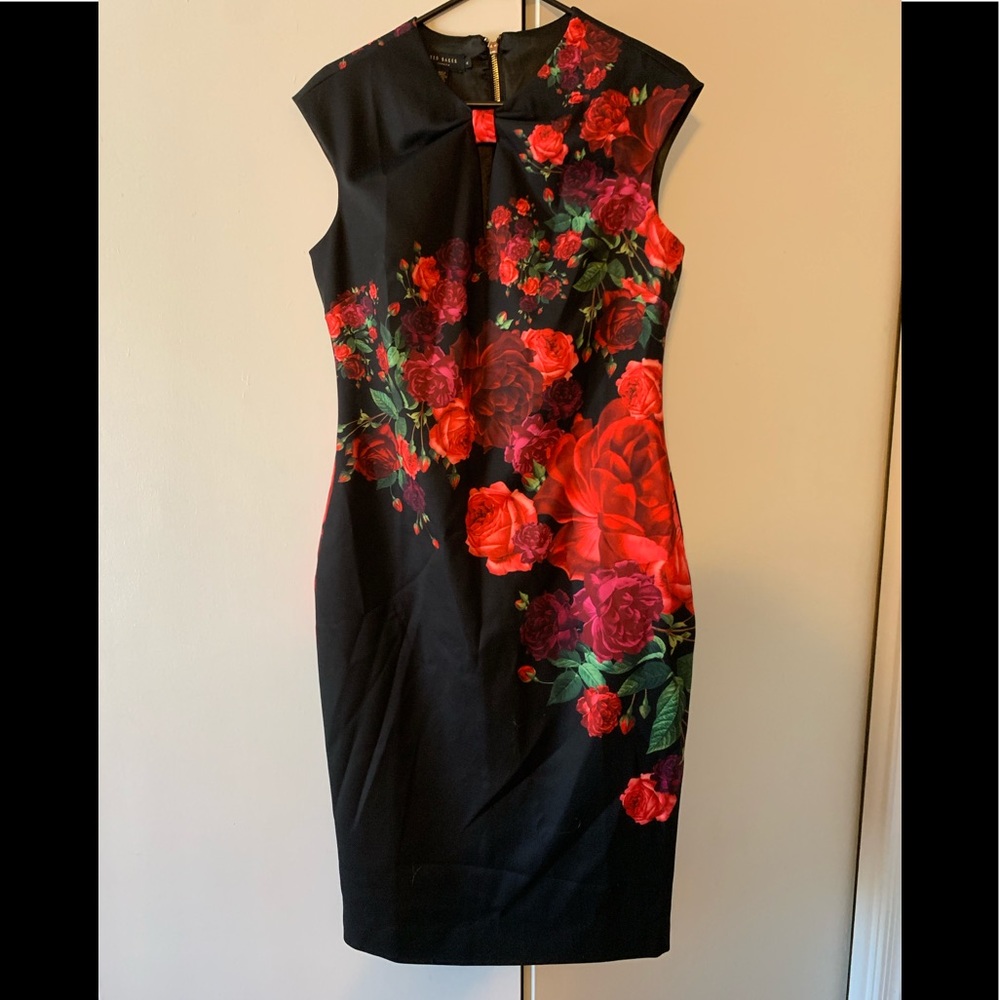 Ted baker rose floral red black dress